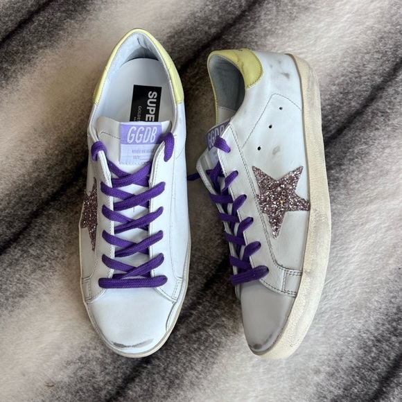 Golden Goose Shoes - Golden Goose Superstar Classic Leather Glitter Star White Pink Yellow Sneakers